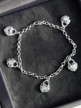 🩷 Sterling Silver Diamond Heart Charm Bracelet